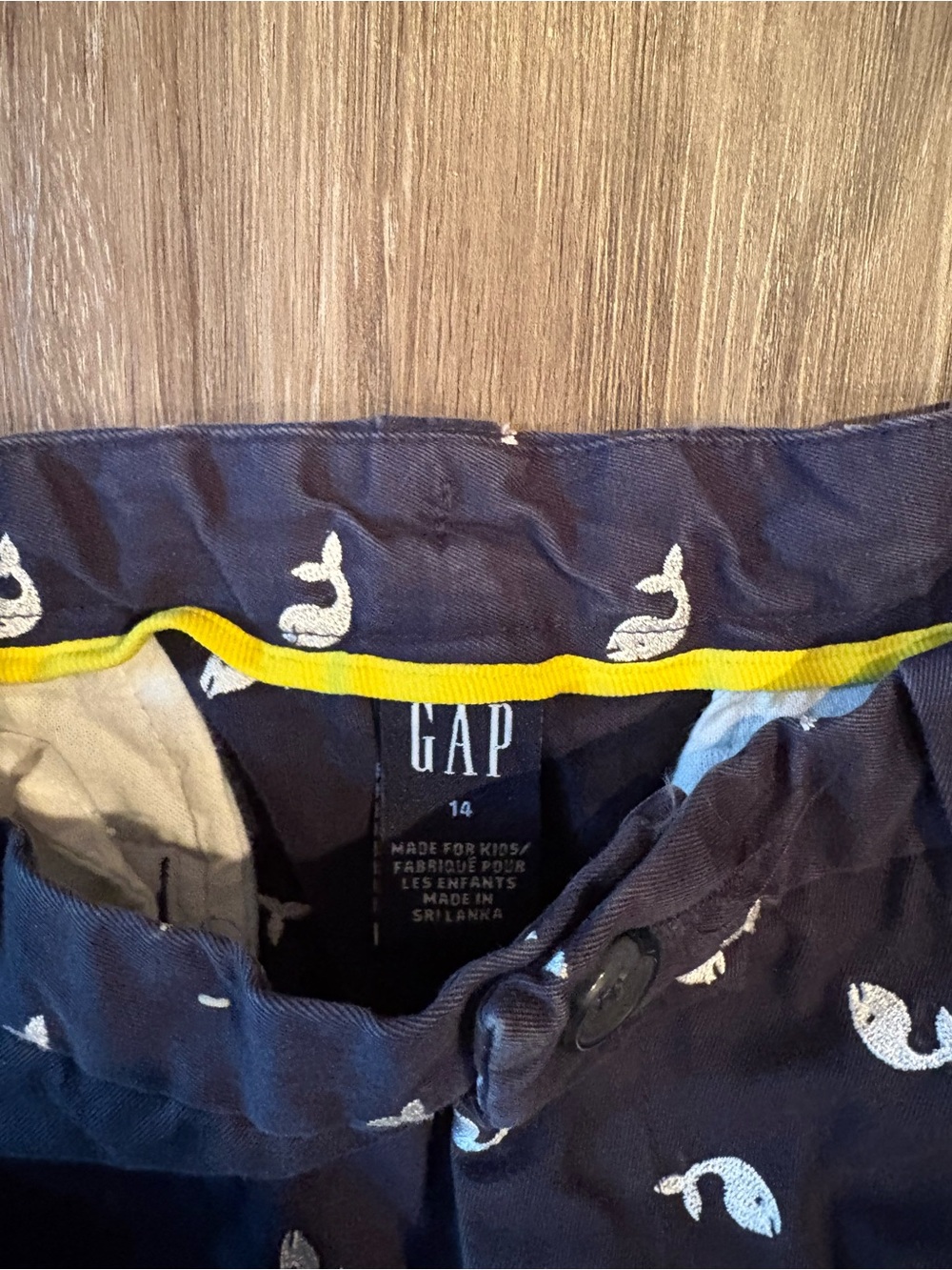 GAP Navy Whale Print Shorts with Yellow Trim